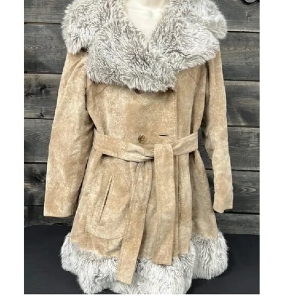 🤎 ☮️ Juli de Roma Vintage Heek Suede Penny Lane Coat Size 16 ☮️ 🤎